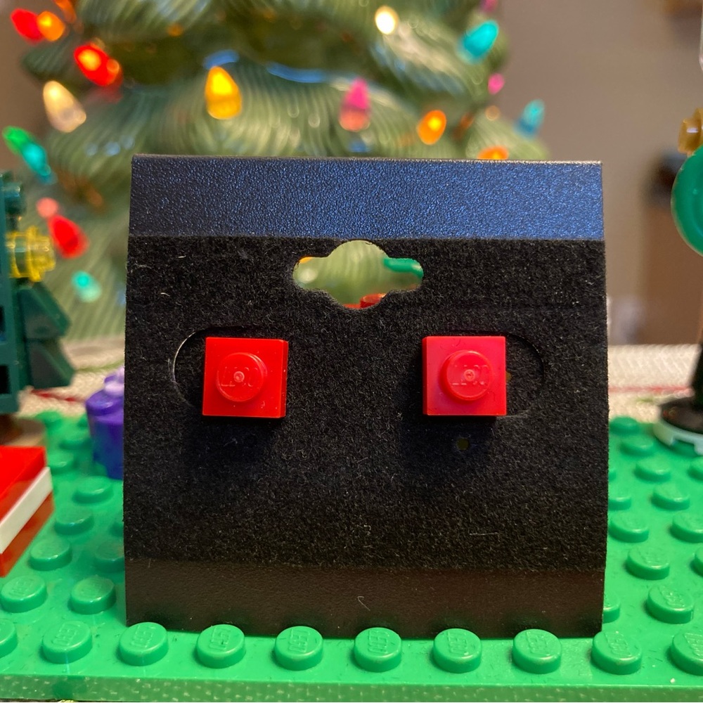 Classic Red Lego Stud Earrings